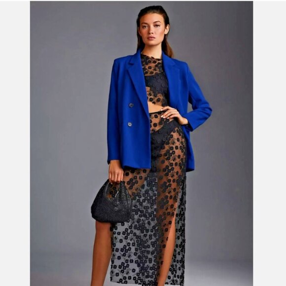 ANTHROPOLOGIE MAEVE DOUBLE BREASTED LONGLINE BLAZER JACKET COAT ROYAL BLUE 12 - Picture 6 of 8